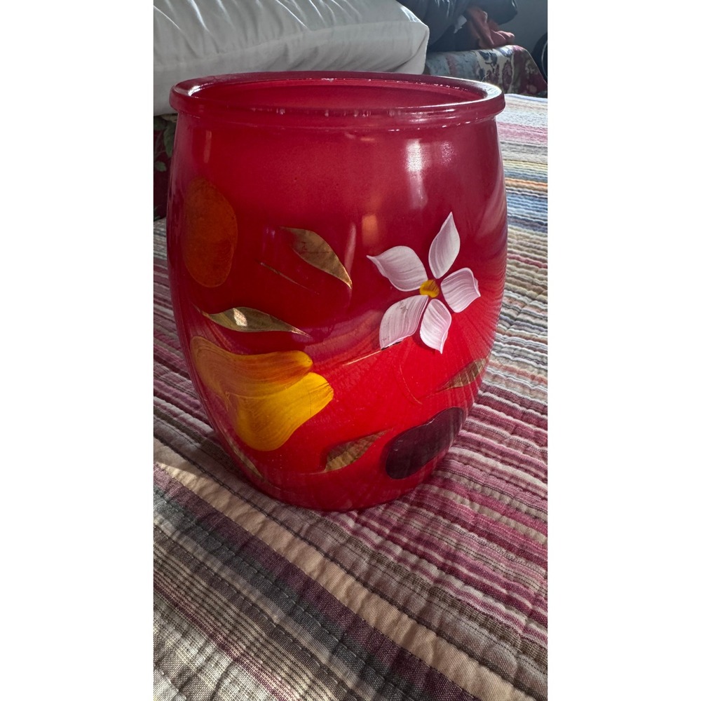 Vtg 1950s Bartlett Collins Cookie Jar No Lid Flora Fruit Vase Decor Hand Painted